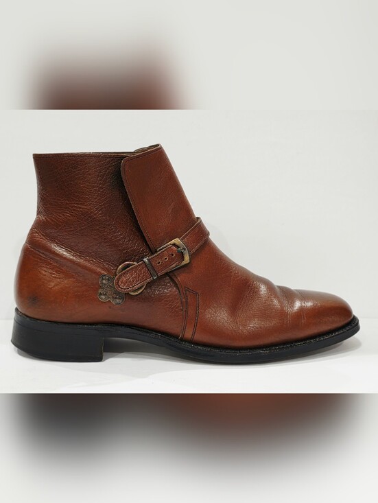 Pedwin BEATLE Brown Leather Ankle Boot Strap Monk Vintage Pebbled Men 9 B Used main image 9